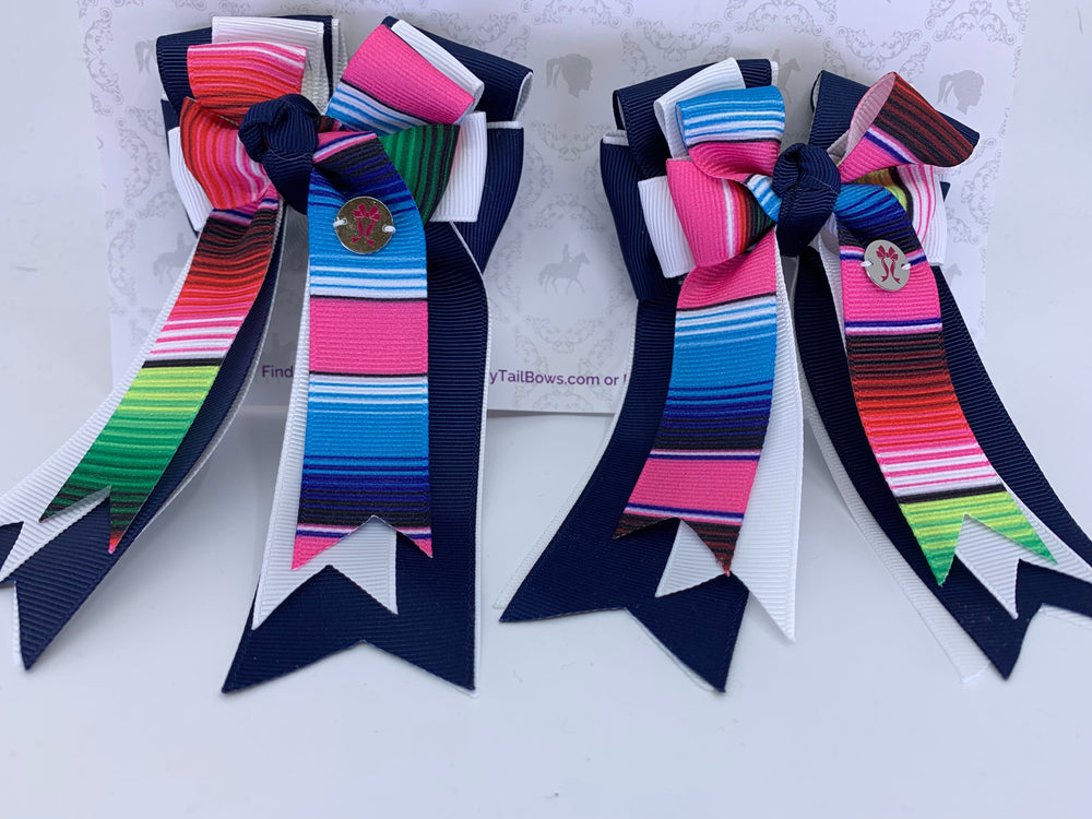 PonyTail Bows 3" Tails PonyTail Bows- Navy White Stripes equestrian team apparel online tack store mobile tack store custom farm apparel custom show stable clothing equestrian lifestyle horse show clothing riding clothes PonyTail Bows | Equestrian Hair Accessories horses equestrian tack store