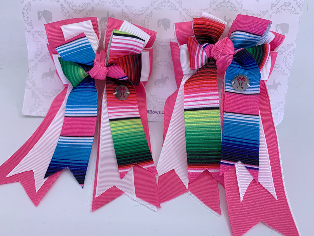 PonyTail Bows- Pink White Stripes
