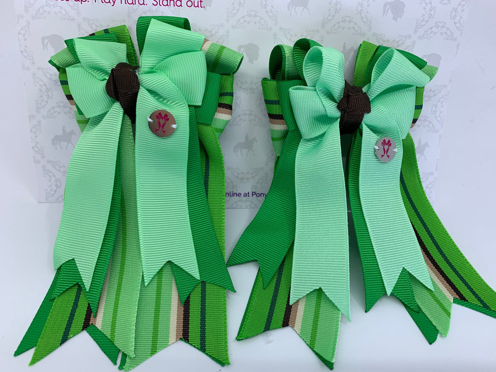 PonyTail Bows 3" Tails PonyTail Bows- Light Green Green Stripes equestrian team apparel online tack store mobile tack store custom farm apparel custom show stable clothing equestrian lifestyle horse show clothing riding clothes PonyTail Bows | Equestrian Hair Accessories horses equestrian tack store