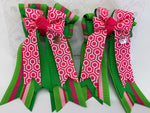 PonyTail Bows- Pink Maze Green Stripes
