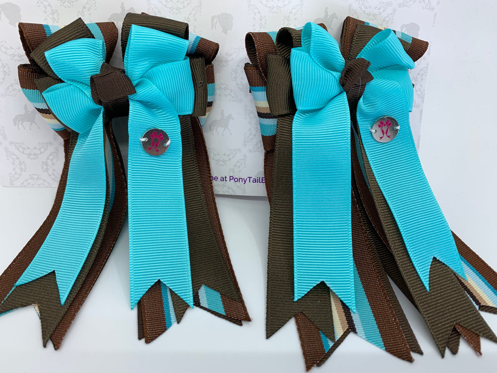 PonyTail Bows 3" Tails PonyTail Bows- Aqua Java Stripes equestrian team apparel online tack store mobile tack store custom farm apparel custom show stable clothing equestrian lifestyle horse show clothing riding clothes PonyTail Bows | Equestrian Hair Accessories horses equestrian tack store