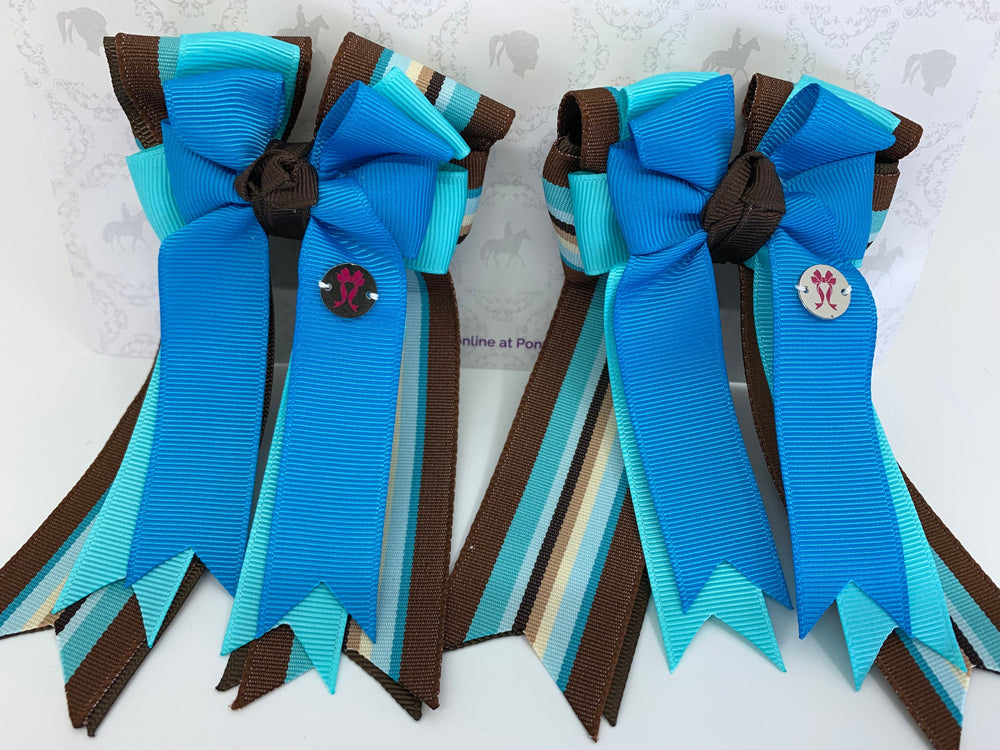 PonyTail Bows 3" Tails PonyTail Bows- Blue Aqua Stripes equestrian team apparel online tack store mobile tack store custom farm apparel custom show stable clothing equestrian lifestyle horse show clothing riding clothes PonyTail Bows | Equestrian Hair Accessories horses equestrian tack store