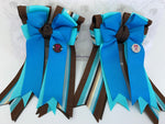 PonyTail Bows- Blue Aqua Stripes