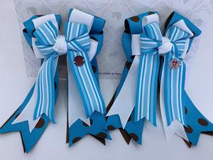 PonyTail Bows 3" Tails PonyTail Bows- Blue Polka Dots Stripes equestrian team apparel online tack store mobile tack store custom farm apparel custom show stable clothing equestrian lifestyle horse show clothing riding clothes PonyTail Bows | Equestrian Hair Accessories horses equestrian tack store