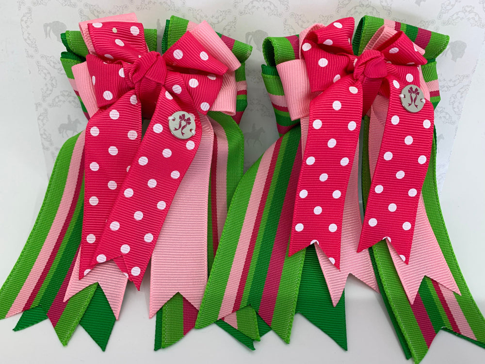 PonyTail Bows- Pink Polka Dots Stripes