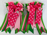 PonyTail Bows- Pink Polka Dots Stripes
