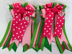 PonyTail Bows 3" Tails PonyTail Bows- Pink Polka Dots Stripes equestrian team apparel online tack store mobile tack store custom farm apparel custom show stable clothing equestrian lifestyle horse show clothing riding clothes PonyTail Bows | Equestrian Hair Accessories horses equestrian tack store