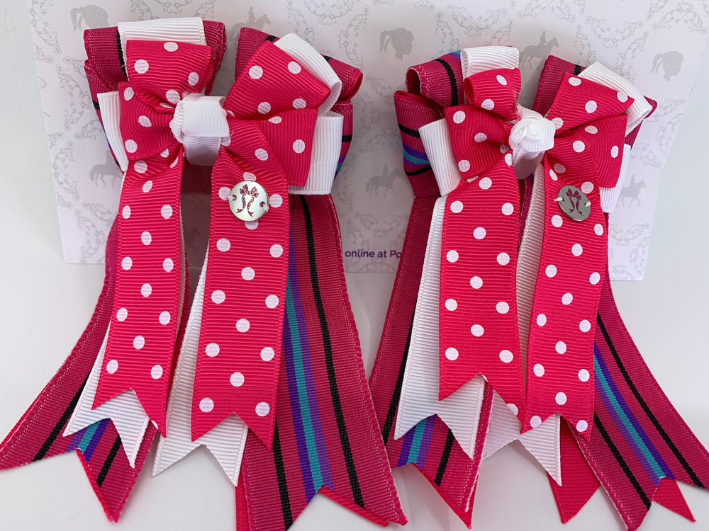 PonyTail Bows 3" Tails PonyTail Bows- Pink Dots and Stripes equestrian team apparel online tack store mobile tack store custom farm apparel custom show stable clothing equestrian lifestyle horse show clothing riding clothes PonyTail Bows | Equestrian Hair Accessories horses equestrian tack store