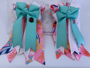 PonyTail Bows 3" Tails PonyTail Bows- Mint Glitter Floral equestrian team apparel online tack store mobile tack store custom farm apparel custom show stable clothing equestrian lifestyle horse show clothing riding clothes PonyTail Bows | Equestrian Hair Accessories horses equestrian tack store