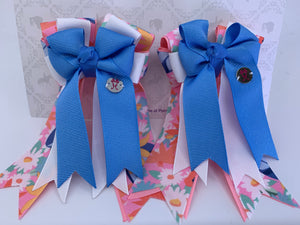 PonyTail Bows 3" Tails PonyTail Bows- Blue White Floral equestrian team apparel online tack store mobile tack store custom farm apparel custom show stable clothing equestrian lifestyle horse show clothing riding clothes PonyTail Bows | Equestrian Hair Accessories horses equestrian tack store