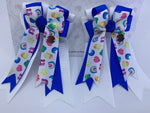 PonyTail Bows- White/Blue Lucky Charms
