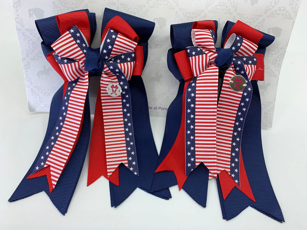 PonyTail Bows- American Flag/Red /Blue