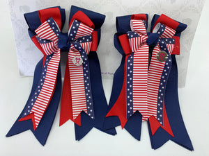 PonyTail Bows 3" Tails PonyTail Bows- American Flag/Red /Blue equestrian team apparel online tack store mobile tack store custom farm apparel custom show stable clothing equestrian lifestyle horse show clothing riding clothes PonyTail Bows | Equestrian Hair Accessories horses equestrian tack store