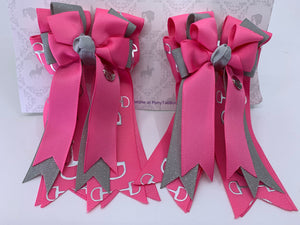 PonyTail Bows 3" Tails PonyTail Bows- Hot Pink/Gray Bits equestrian team apparel online tack store mobile tack store custom farm apparel custom show stable clothing equestrian lifestyle horse show clothing riding clothes PonyTail Bows | Equestrian Hair Accessories horses equestrian tack store