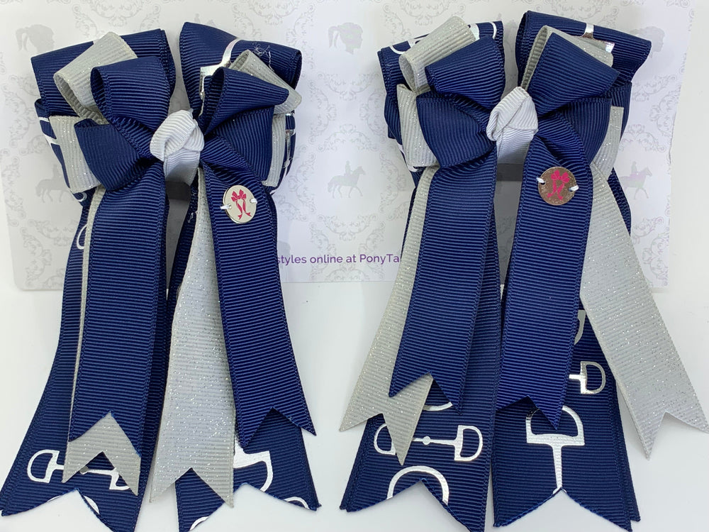 PonyTail Bows 3" Tails PonyTail Bows- Navy/Grey Bits equestrian team apparel online tack store mobile tack store custom farm apparel custom show stable clothing equestrian lifestyle horse show clothing riding clothes PonyTail Bows | Equestrian Hair Accessories horses equestrian tack store