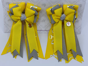 PonyTail Bows 3" Tails PonyTail Bows- Yellow/Gray Bits equestrian team apparel online tack store mobile tack store custom farm apparel custom show stable clothing equestrian lifestyle horse show clothing riding clothes PonyTail Bows | Equestrian Hair Accessories horses equestrian tack store