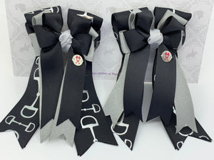 PonyTail Bows 3" Tails PonyTail Bows- Black/Gray Bits equestrian team apparel online tack store mobile tack store custom farm apparel custom show stable clothing equestrian lifestyle horse show clothing riding clothes PonyTail Bows | Equestrian Hair Accessories horses equestrian tack store
