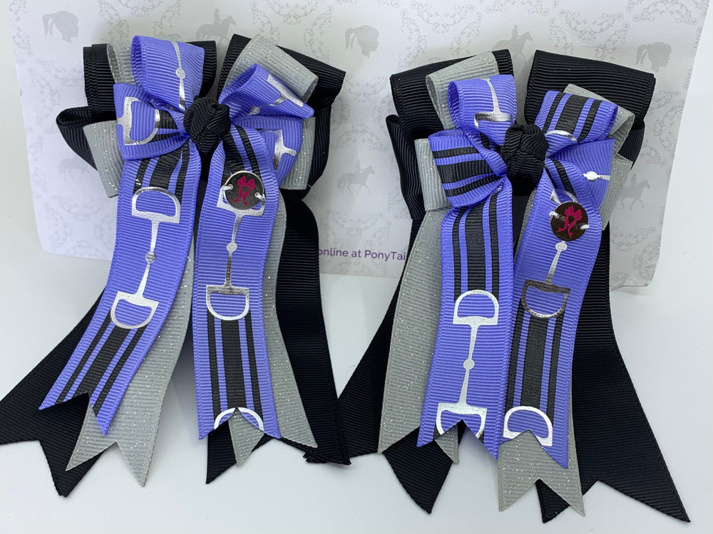 PonyTail Bows 3" Tails PonyTail Bows- Black/Gray Purple Bits equestrian team apparel online tack store mobile tack store custom farm apparel custom show stable clothing equestrian lifestyle horse show clothing riding clothes PonyTail Bows | Equestrian Hair Accessories horses equestrian tack store