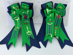 PonyTail Bows 3" Tails PonyTail Bows- Navy/Green Bits equestrian team apparel online tack store mobile tack store custom farm apparel custom show stable clothing equestrian lifestyle horse show clothing riding clothes PonyTail Bows | Equestrian Hair Accessories horses equestrian tack store