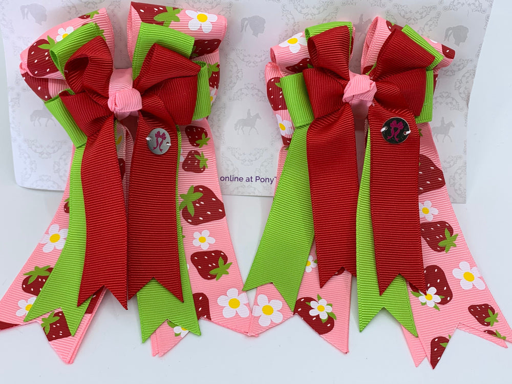 PonyTail Bows 3" Tails PonyTail Bows- Strawberry Fun equestrian team apparel online tack store mobile tack store custom farm apparel custom show stable clothing equestrian lifestyle horse show clothing riding clothes PonyTail Bows | Equestrian Hair Accessories horses equestrian tack store