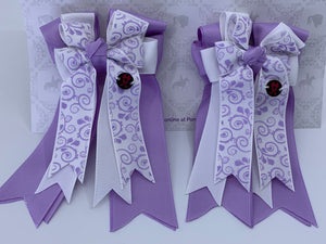 PonyTail Bows 3" Tails PonyTail Bows- Lilac Scroll equestrian team apparel online tack store mobile tack store custom farm apparel custom show stable clothing equestrian lifestyle horse show clothing riding clothes PonyTail Bows | Equestrian Hair Accessories horses equestrian tack store