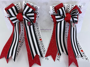 PonyTail Bows 3" Tails PonyTail Bows- XOXO Black Stripe equestrian team apparel online tack store mobile tack store custom farm apparel custom show stable clothing equestrian lifestyle horse show clothing riding clothes PonyTail Bows | Equestrian Hair Accessories horses equestrian tack store