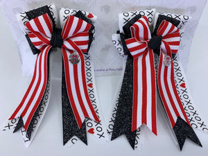 PonyTail Bows 3" Tails PonyTail Bows- XOXO Red Stripe equestrian team apparel online tack store mobile tack store custom farm apparel custom show stable clothing equestrian lifestyle horse show clothing riding clothes PonyTail Bows | Equestrian Hair Accessories horses equestrian tack store