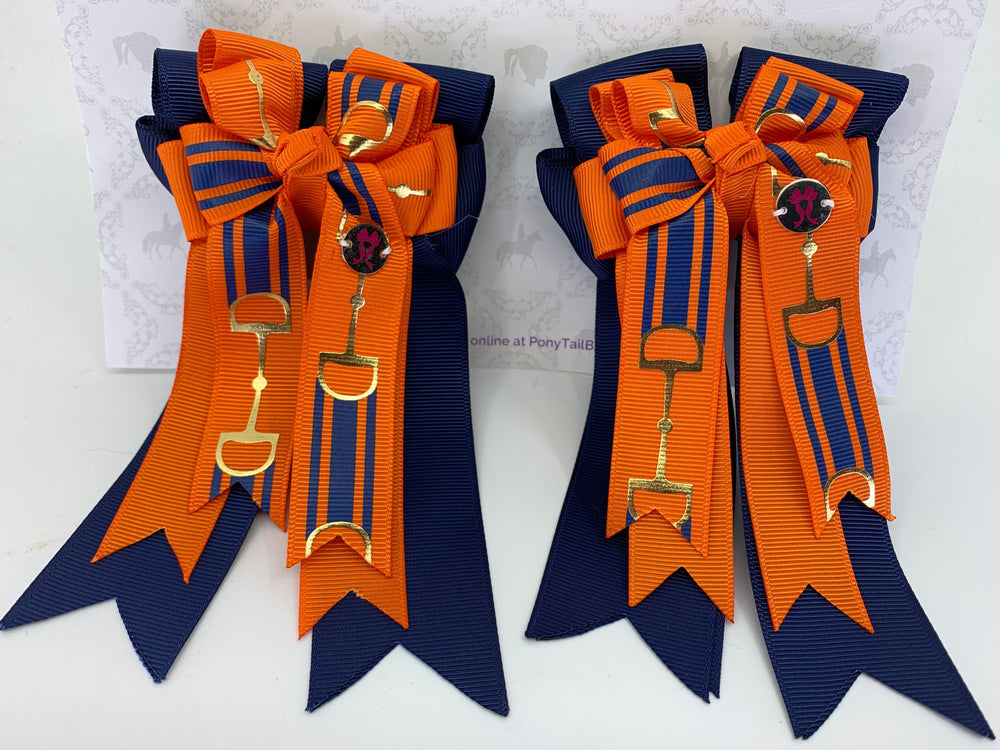 PonyTail Bows 3" Tails PonyTail Bows- Orange Navy Bits equestrian team apparel online tack store mobile tack store custom farm apparel custom show stable clothing equestrian lifestyle horse show clothing riding clothes PonyTail Bows | Equestrian Hair Accessories horses equestrian tack store