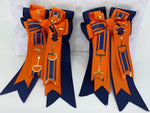 PonyTail Bows- Orange Navy Bits