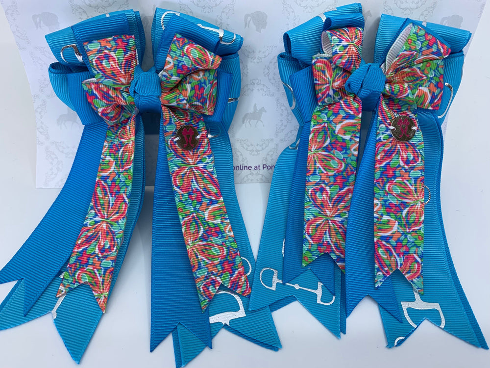 PonyTail Bows 3" Tails PonyTail Bows- Turquoise Butterfly Bits equestrian team apparel online tack store mobile tack store custom farm apparel custom show stable clothing equestrian lifestyle horse show clothing riding clothes PonyTail Bows | Equestrian Hair Accessories horses equestrian tack store
