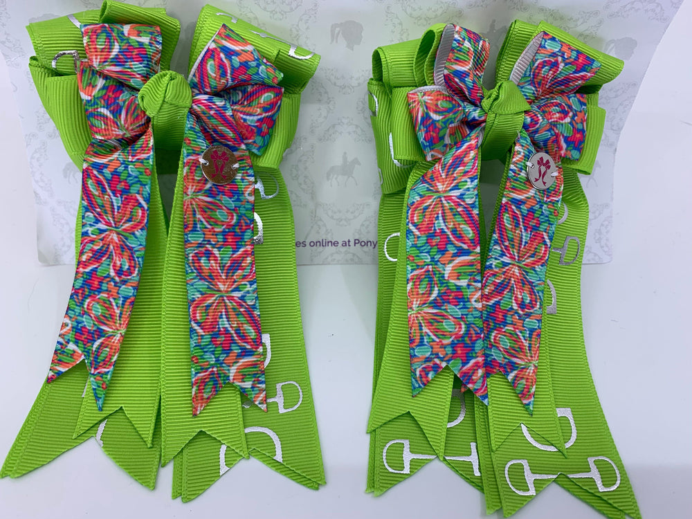 PonyTail Bows- Lime Green Butterfly Bits