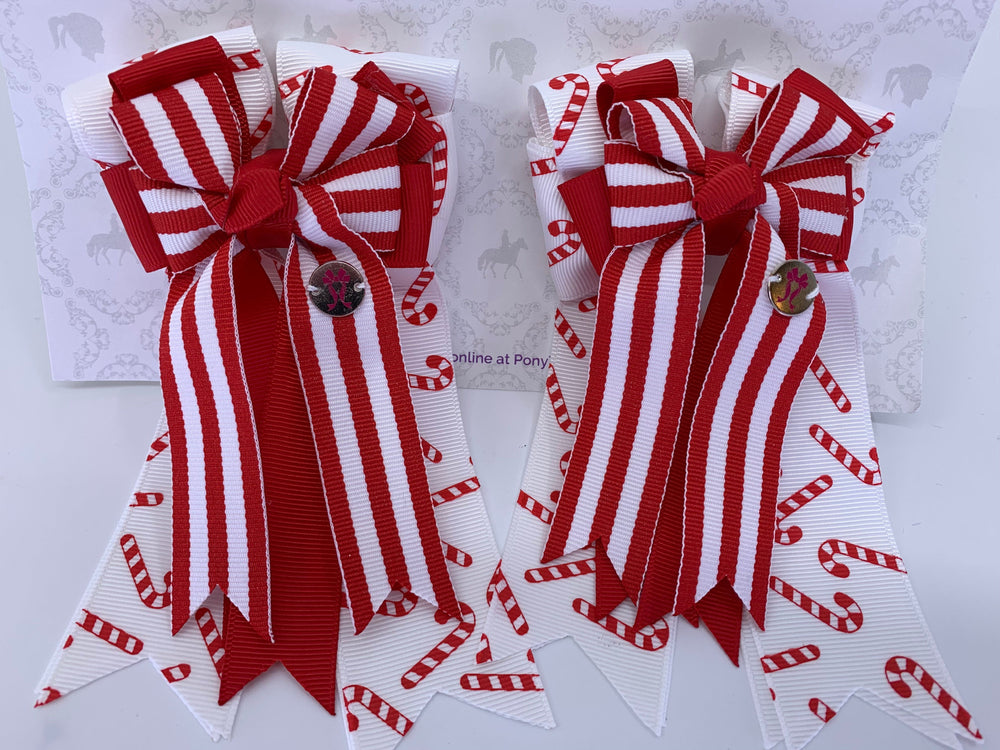 PonyTail Bows 3" Tails PonyTail Bows- Red Candy Cane Stripes equestrian team apparel online tack store mobile tack store custom farm apparel custom show stable clothing equestrian lifestyle horse show clothing riding clothes PonyTail Bows | Equestrian Hair Accessories horses equestrian tack store