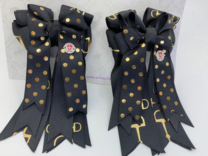 PonyTail Bows 3" Tails PonyTail Bows- Black/Gold Bits equestrian team apparel online tack store mobile tack store custom farm apparel custom show stable clothing equestrian lifestyle horse show clothing riding clothes PonyTail Bows | Equestrian Hair Accessories horses equestrian tack store