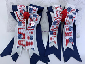 PonyTail Bows 3" Tails PonyTail Bows- American Flag Navy equestrian team apparel online tack store mobile tack store custom farm apparel custom show stable clothing equestrian lifestyle horse show clothing riding clothes PonyTail Bows | Equestrian Hair Accessories horses equestrian tack store