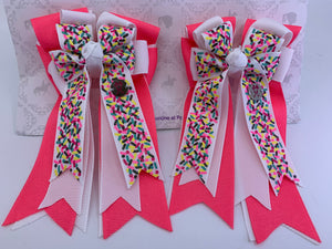 PonyTail Bows 3" Tails PonyTail Bows- Hot Pink Mini Sprinkles equestrian team apparel online tack store mobile tack store custom farm apparel custom show stable clothing equestrian lifestyle horse show clothing riding clothes PonyTail Bows | Equestrian Hair Accessories horses equestrian tack store