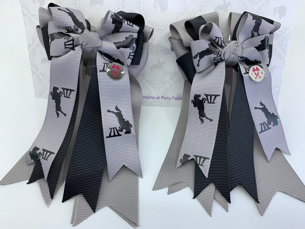 PonyTail Bows 3" Tails PonyTail Bows- Show Jumping Gray equestrian team apparel online tack store mobile tack store custom farm apparel custom show stable clothing equestrian lifestyle horse show clothing riding clothes PonyTail Bows | Equestrian Hair Accessories horses equestrian tack store