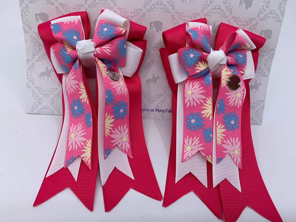 PonyTail Bows- Hot Pink Spring Flowers