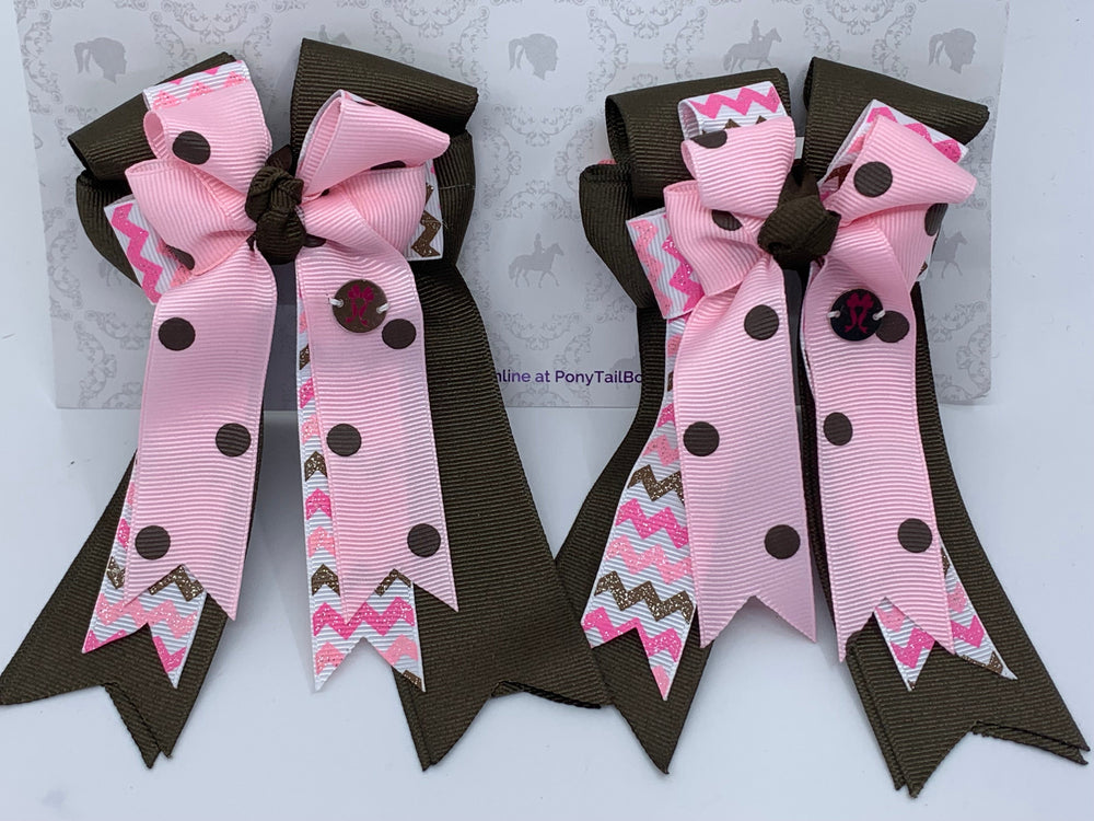 PonyTail Bows 3" Tails PonyTail Bows- Java/Pink Chevron equestrian team apparel online tack store mobile tack store custom farm apparel custom show stable clothing equestrian lifestyle horse show clothing riding clothes PonyTail Bows | Equestrian Hair Accessories horses equestrian tack store