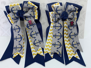 PonyTail Bows 3" Tails PonyTail Bows- Anchors Away/Gold equestrian team apparel online tack store mobile tack store custom farm apparel custom show stable clothing equestrian lifestyle horse show clothing riding clothes PonyTail Bows | Equestrian Hair Accessories horses equestrian tack store