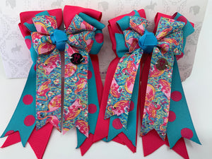 PonyTail Bows 3" Tails PonyTail Bows- Raspberry/Blue Flamingo equestrian team apparel online tack store mobile tack store custom farm apparel custom show stable clothing equestrian lifestyle horse show clothing riding clothes PonyTail Bows | Equestrian Hair Accessories horses equestrian tack store