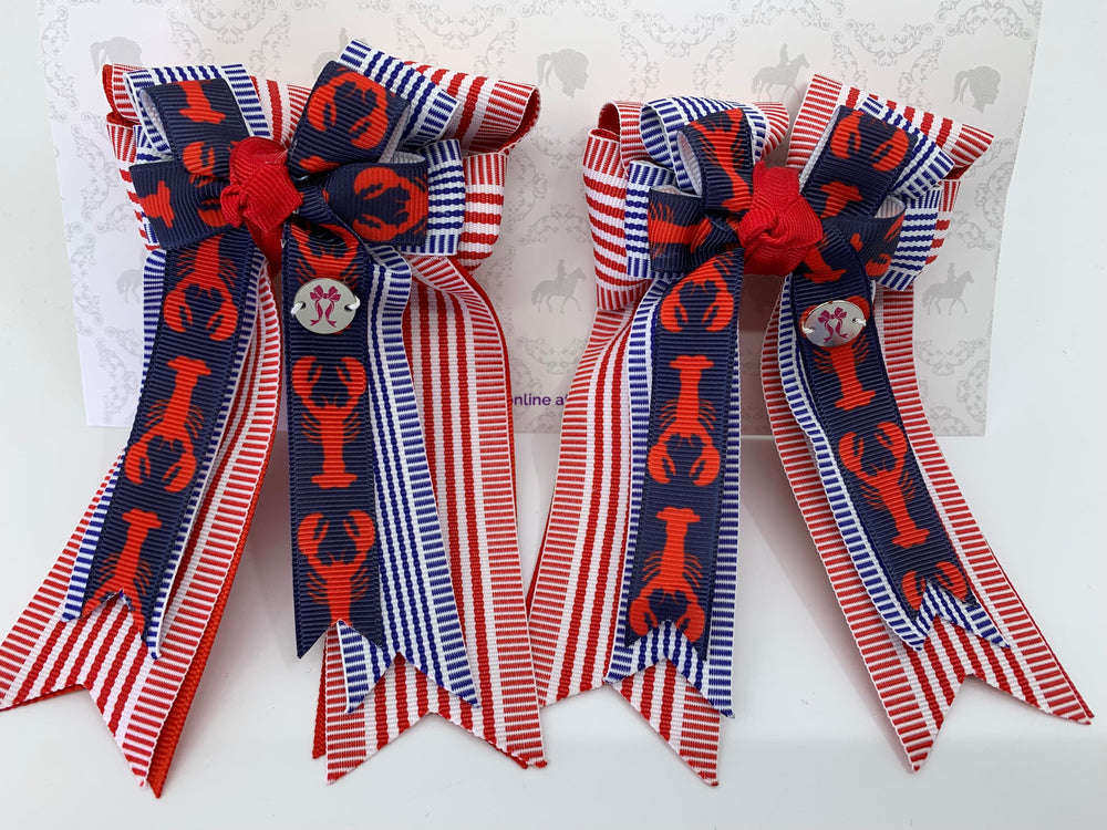 PonyTail Bows 3" Tails PonyTail Bows- Red/White/Blue Lobster equestrian team apparel online tack store mobile tack store custom farm apparel custom show stable clothing equestrian lifestyle horse show clothing riding clothes PonyTail Bows | Equestrian Hair Accessories horses equestrian tack store
