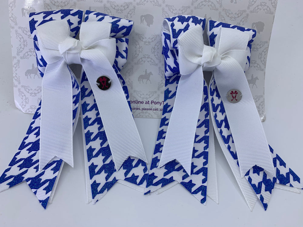 PonyTail Bows-Houndstooth Blue