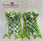 Plaid and Polka Green PonyTail Bows