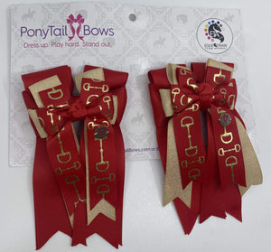 PonyTail Bows 3" Tails Red Gold Bits PonyTail Bows equestrian team apparel online tack store mobile tack store custom farm apparel custom show stable clothing equestrian lifestyle horse show clothing riding clothes PonyTail Bows | Equestrian Hair Accessories horses equestrian tack store?id=28094548148390