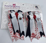 Red Demask White PonyTail Bows