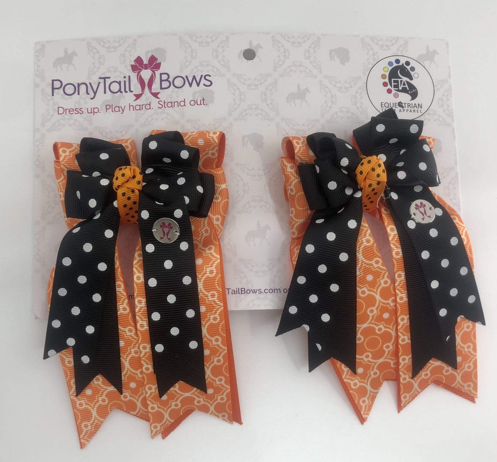 Orange Black Polka Dot PonyTail Bows
