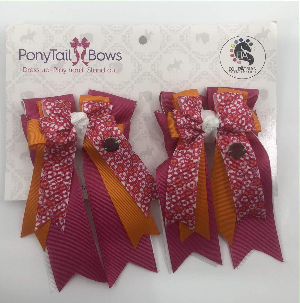Pink Flowers/Orange PonyTail Bows