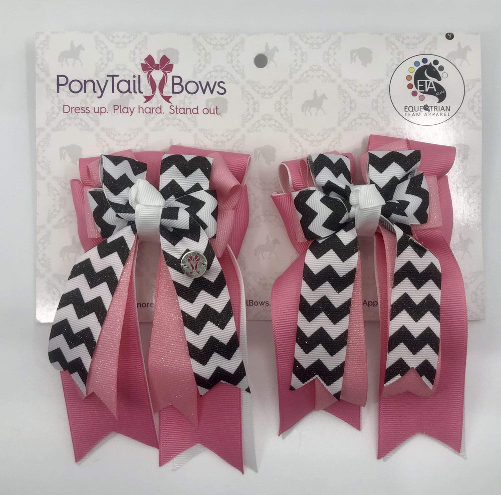 Pink Black & White Chevron PonyTail Bows