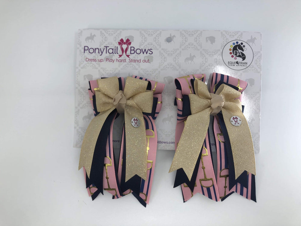 PonyTail Bows 3" Tails Pink Navy Gold Bits PonyTail Bows equestrian team apparel online tack store mobile tack store custom farm apparel custom show stable clothing equestrian lifestyle horse show clothing riding clothes PonyTail Bows | Equestrian Hair Accessories horses equestrian tack store?id=22577349656742