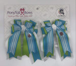 Turquoise Stripes PonyTail Bows